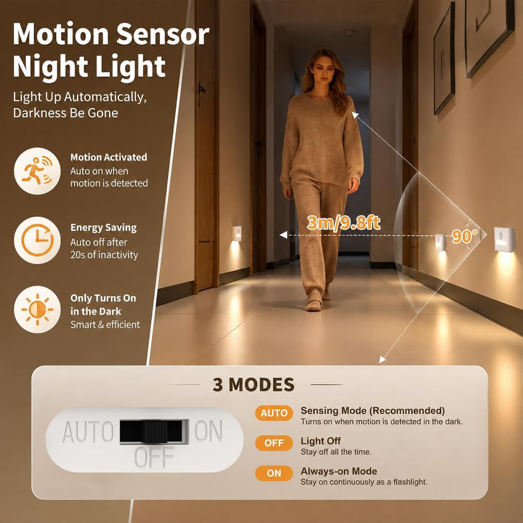 WOBSION Rechargeable Motion Sensor Stair Lights, Stick-On Wall Light