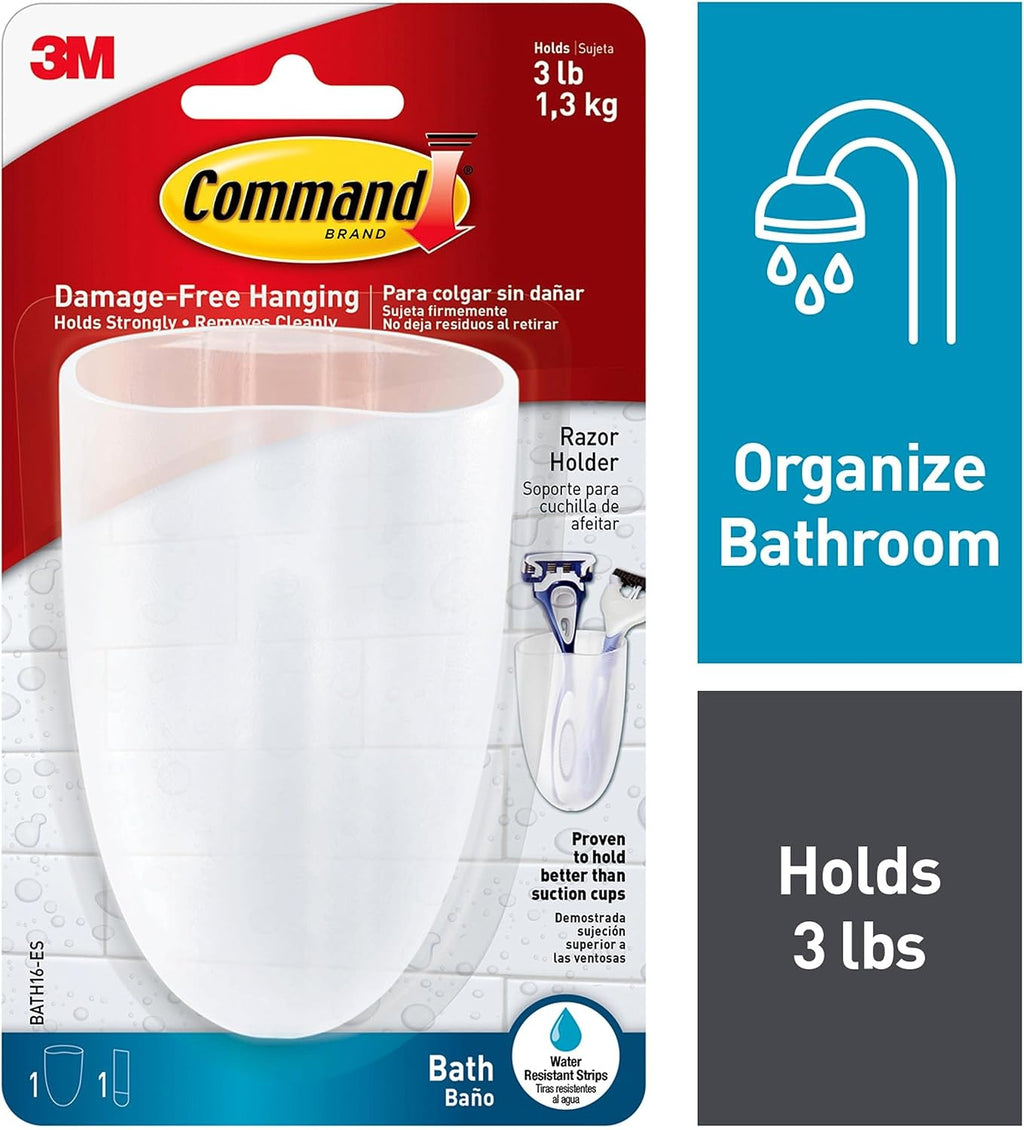 Command Bath Razor Holder, Clear Frosted, 1-Holder, 1- Water-Resistant Strip, Organize Damage-Free