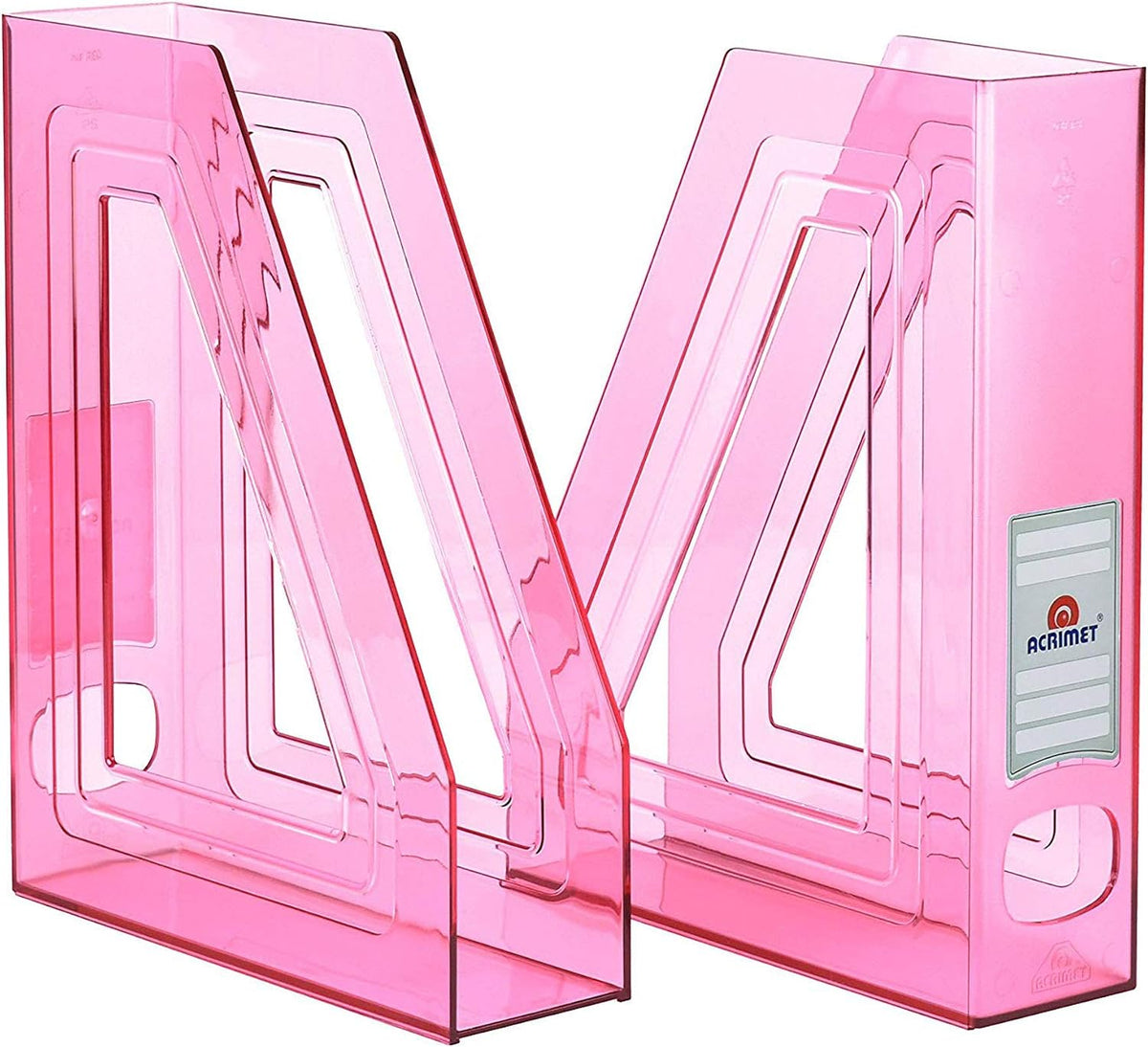 Acrimet Magazine File Holder, Vertical Desk Organizer, Clear Pink, 2 Pack