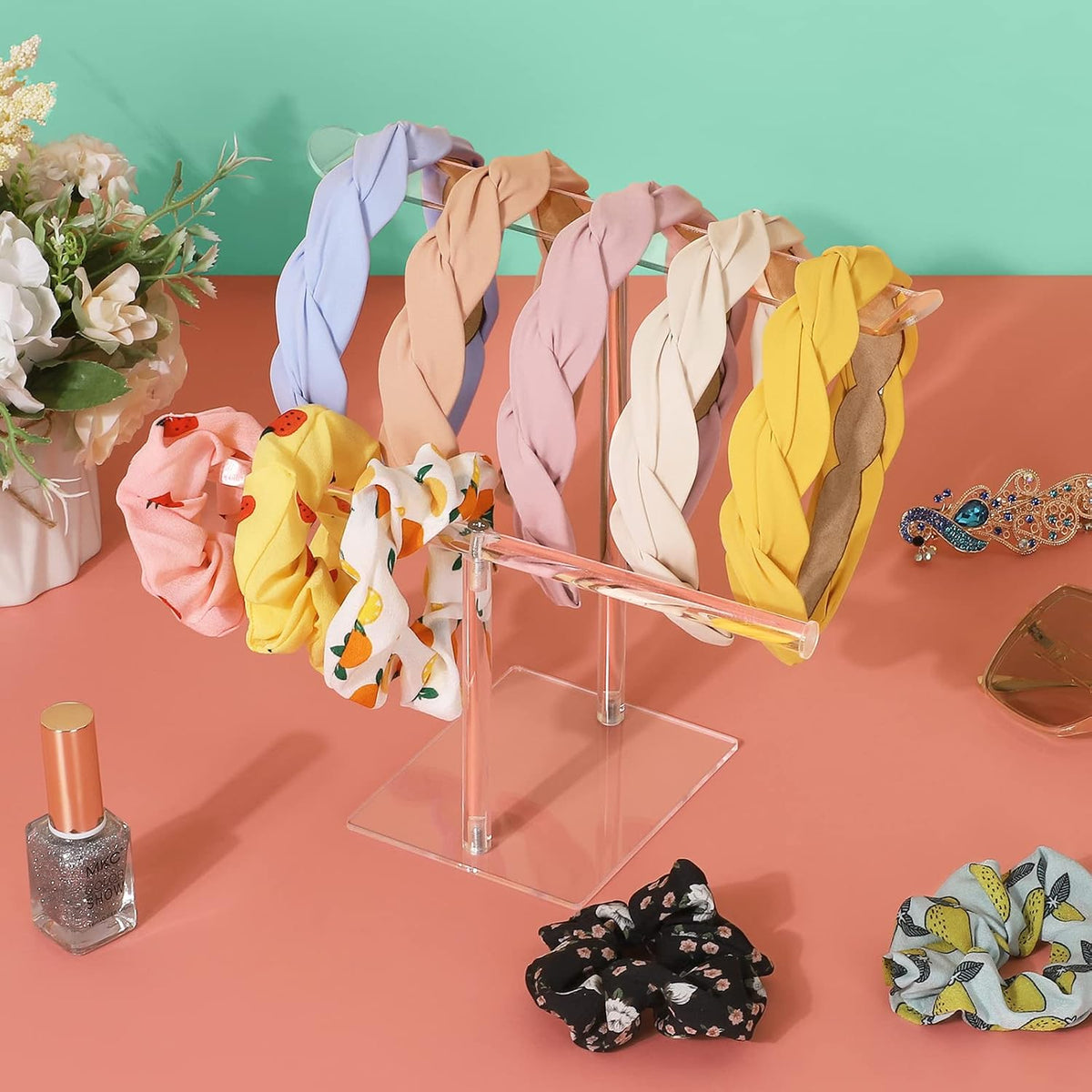 Headband Holder, Scrunchie Holder Acrylic, Clear Hair Ties Stand Organizer