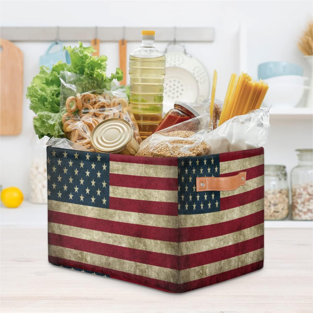 American Flag Storage Basket Protection Large Storage Bins Box with Handles