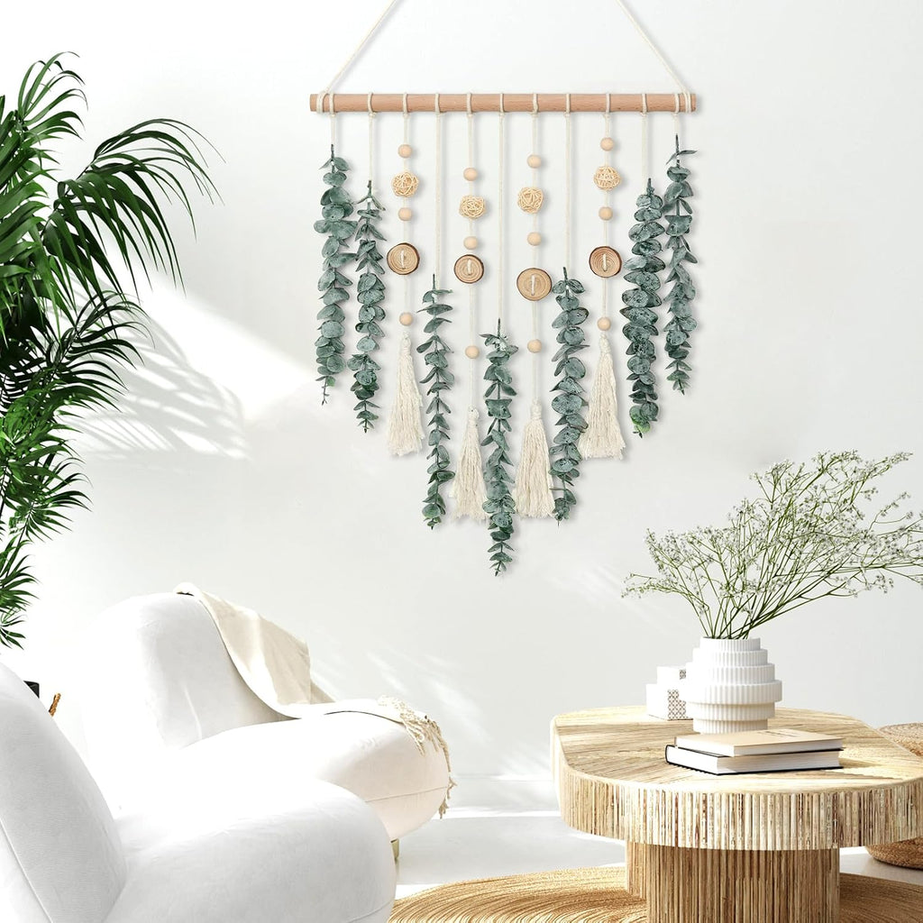 Artificial Eucalyptus Wall Hanging Faux Greenery Decor with Wicker Balls