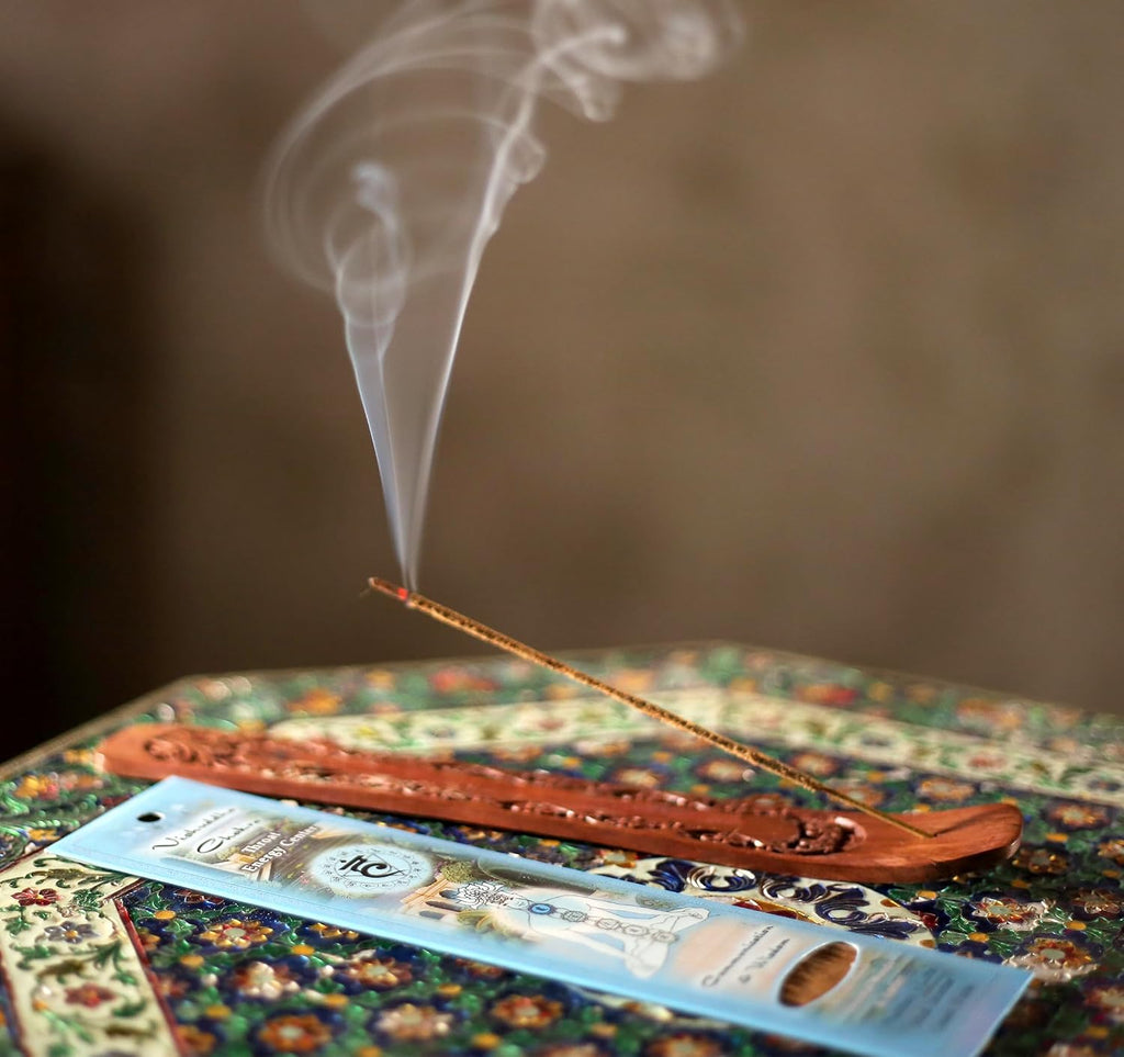 Prabhuji’s Gifts - Divine Chakra Incense Sticks - Vishuddha Throat Energy - Handmade Herbal Indian Incense - Agarbatti for Meditation & Cleansing - Ether Element, Communication & Wisdom (10 Pack)