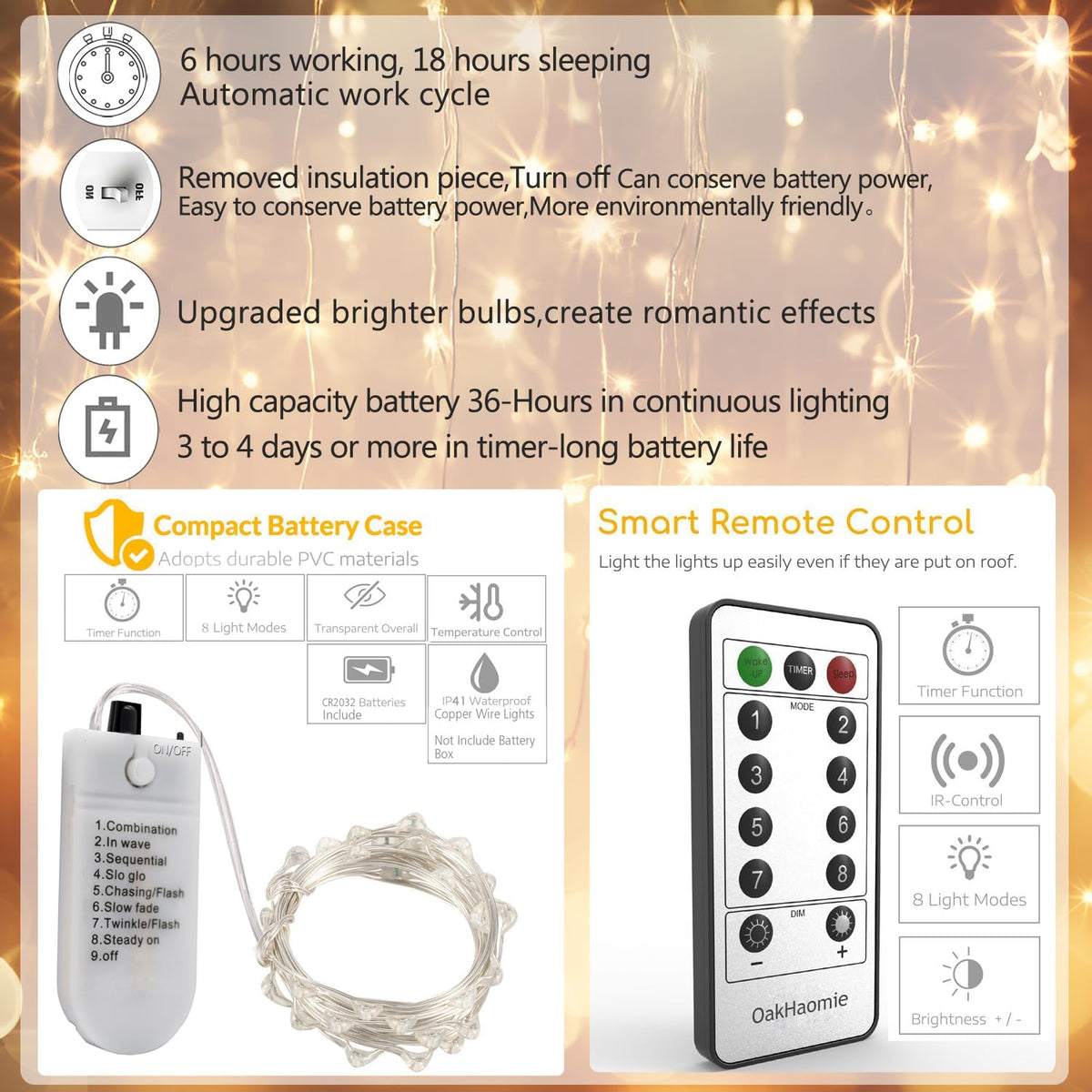 6 Pack Fairy Lights Battery Operated With Timer,2 Remotes,20 LED Warm White