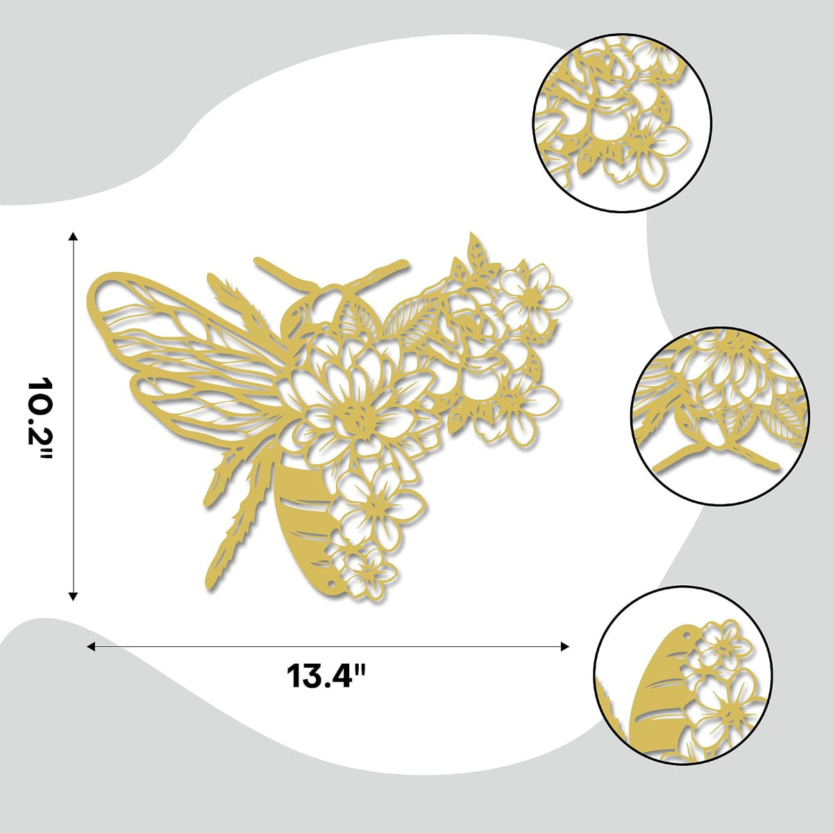 Rajukit Bohemian Bee Flower Metal Wall Art Gold for Living Room