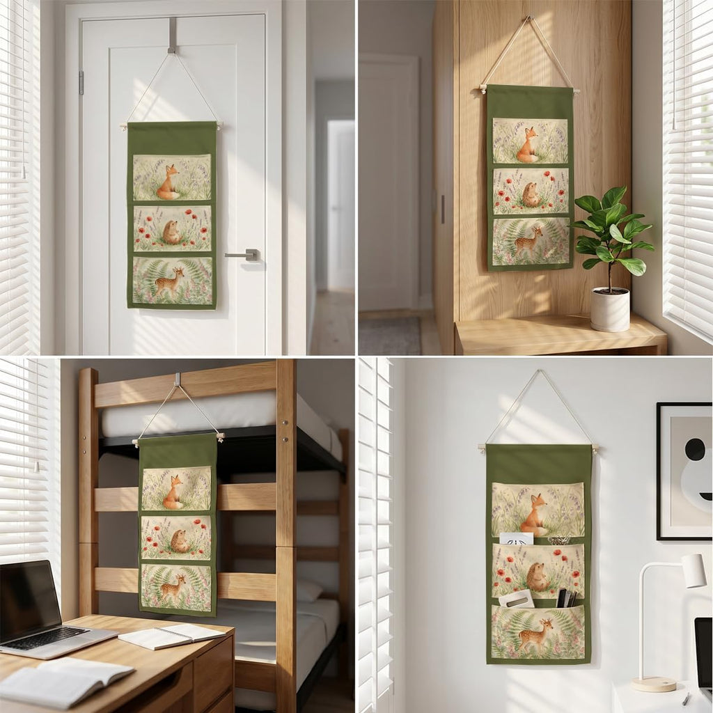 IAXIC Watercolor Forest Animal Canvas Wall Hanging Organizer with Pockets