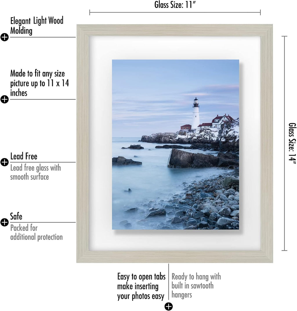 Americanflat 11x14 Floating Picture Frame - Engineered Wood - Light Wood