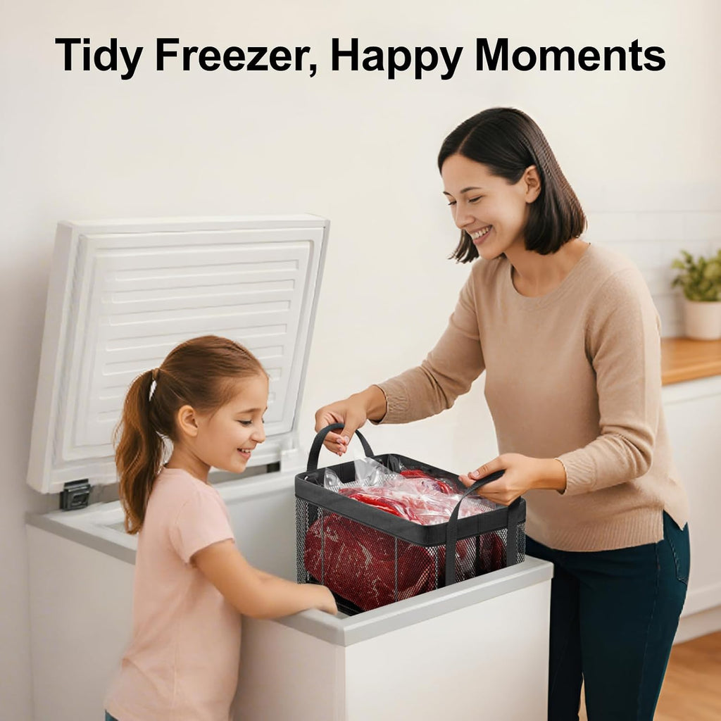iSPECLE Deep Freezer Organizer Bins - Large Baskets for 5-7 Cu.Ft, 4 Pack