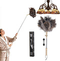 Extendable Ostrich Feather Duster, Natural Ostrich Feathers Long Handle Duster for Cleaning, 47” Soft & Fluffy Feather Duster for High Ceilings, Fans, Walls, Furniture, Home Dusting(A11-Ivory)