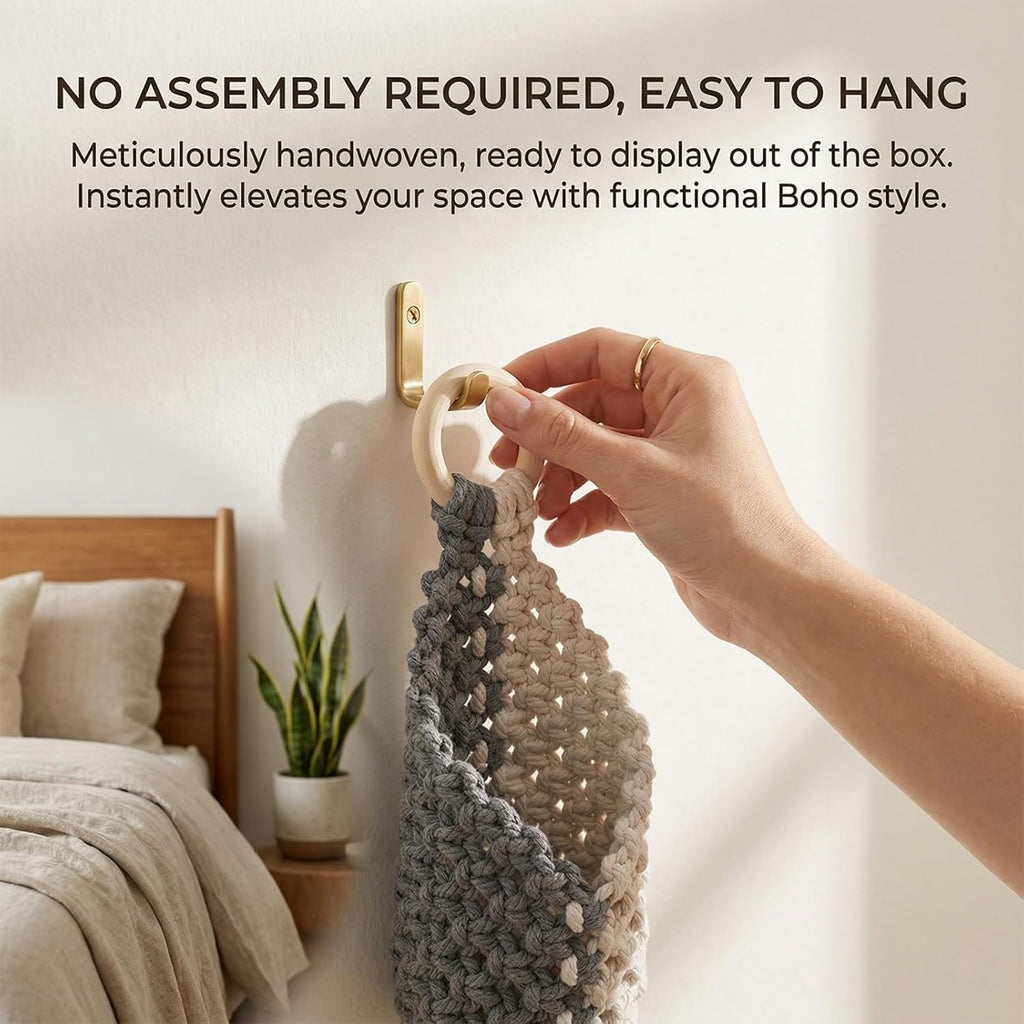7.9 Inch Macrame Air Plant Hanger - Wall Hanging Planter, Succulent Display Rack - Grey and Off-White Cotton