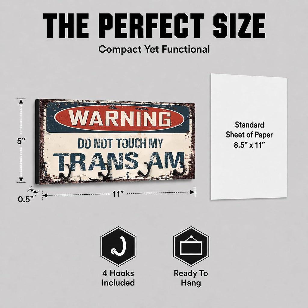 Compatible with Trans Am Warning Do Not Touch My Trans Am Rusty Grunge Old Antique Design Key Hanger Organizer Wall Mount Rack For Holders Home Keys Ring Decorative Hangers Decor Hook Holder