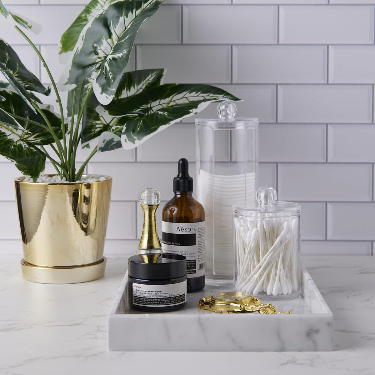 𝐈𝐭𝐚𝐥𝐢𝐚𝐧 𝟏𝟎𝟎% Marble Vanity Tray (12x7in), Counter Organizer for Bathroom, Kitchen, Dresser, Coffee Table, Serving, Decorative (Carrara White)
