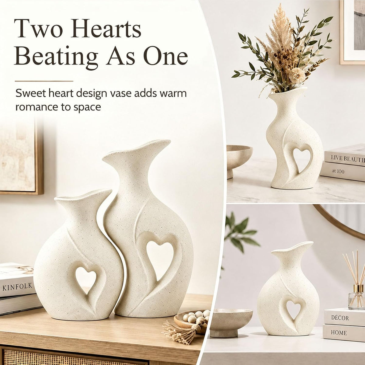 Ceramic Vase for Centerpieces Boho Rustic Vase Set of 2 (Cream)
