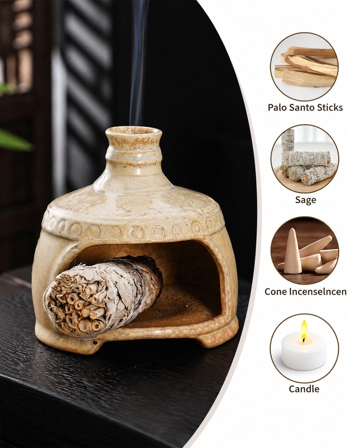 Palo Santo Holder Chimney - Ceramic Sage Burner for Burning