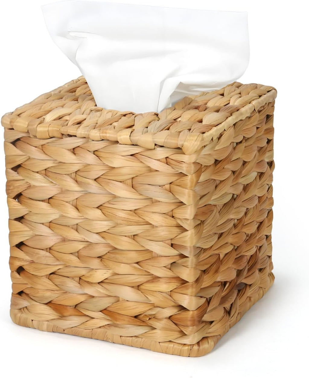 Water Hyacinth Square Tissue Box Cover - Handwoven Natural Fiber Decorative Tissue Holder for Living Room, Bedroom, Bathroom, Fits Standard Square Tissue Boxes, Farmhouse Home Organizer