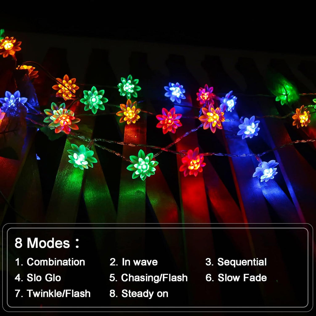 echosari Flower String Lights Battery Operated 158" Lotus Flower Multicolor