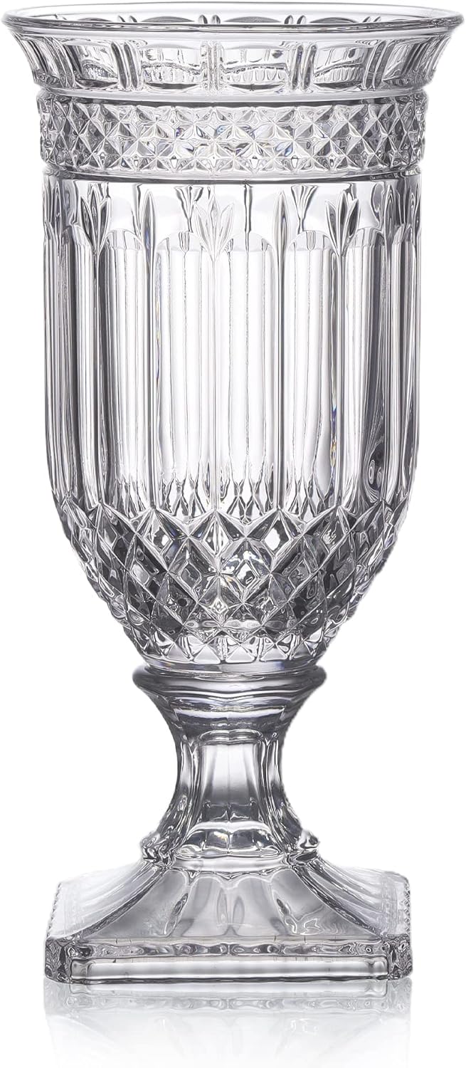 Joeyan 13" Glass Urn Vase,Tall Centerpiece with Ripple Diamond Pattern