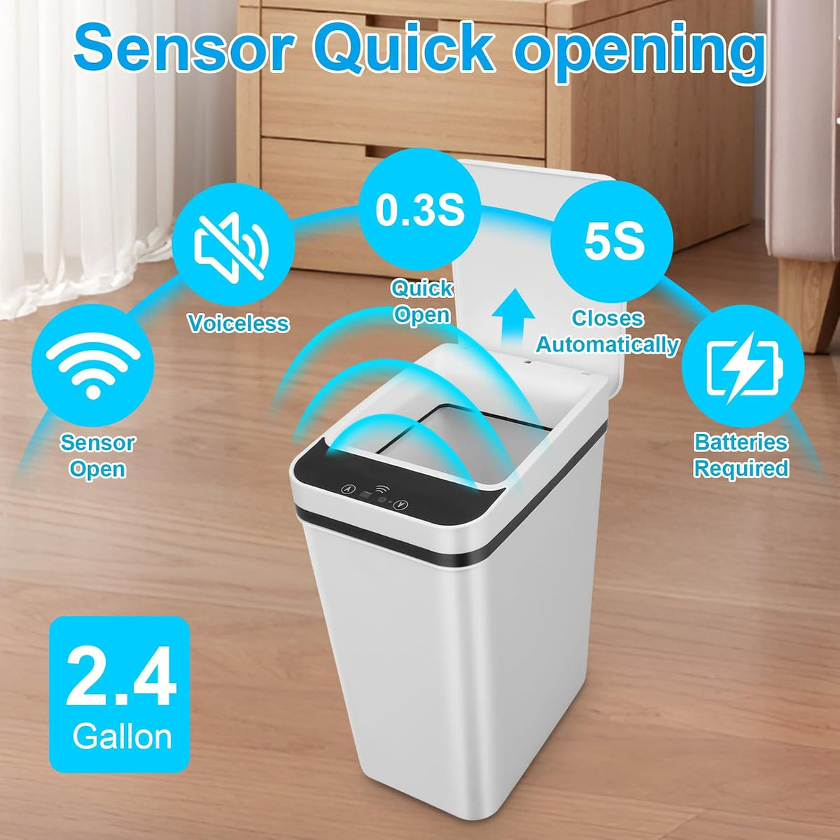 2 Pack Bathroom Trash can,Smart Touchless Bin with Lid(White+White)