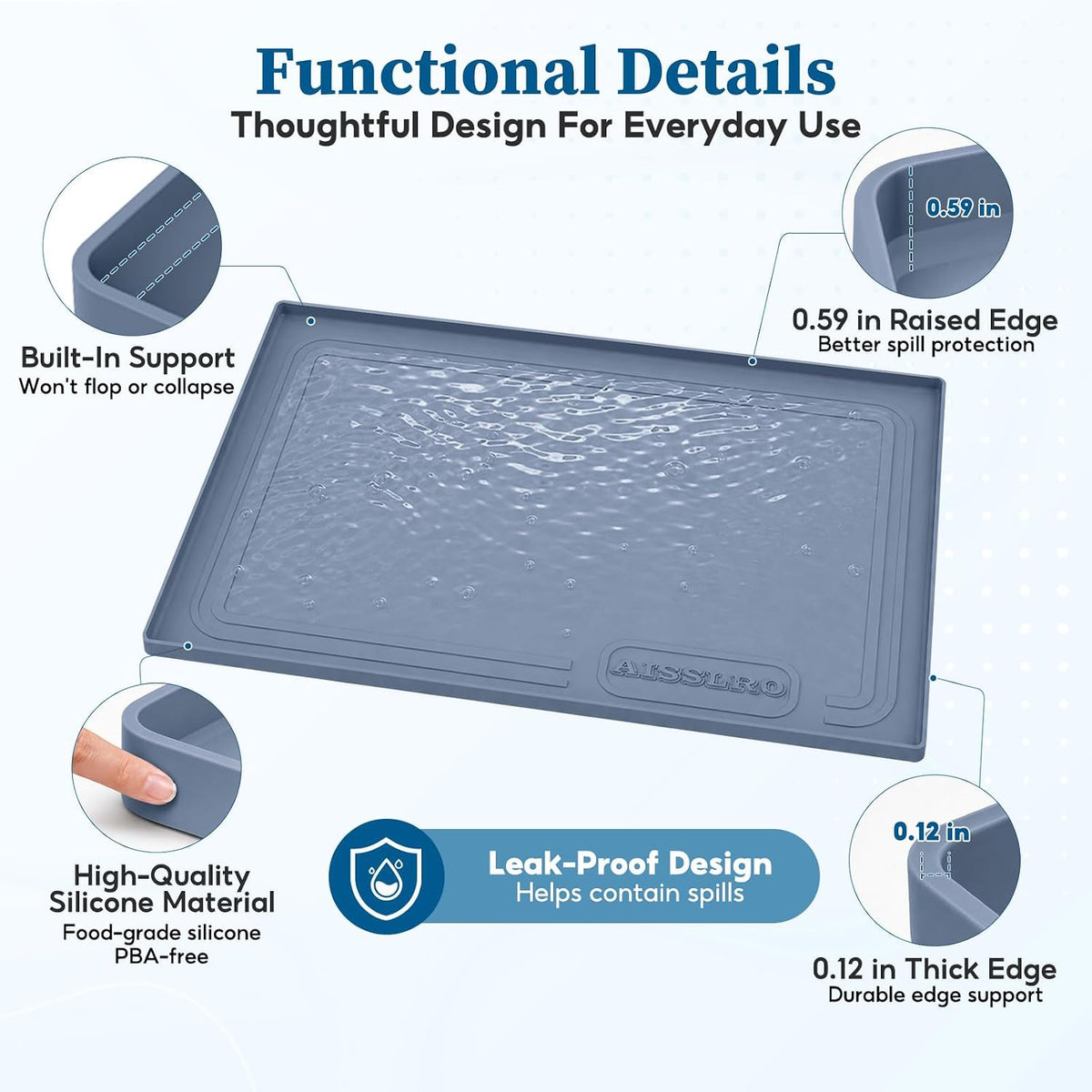 Waterproof Under Sink Mat 28"x19", Silicone Mat, Dark Blue
