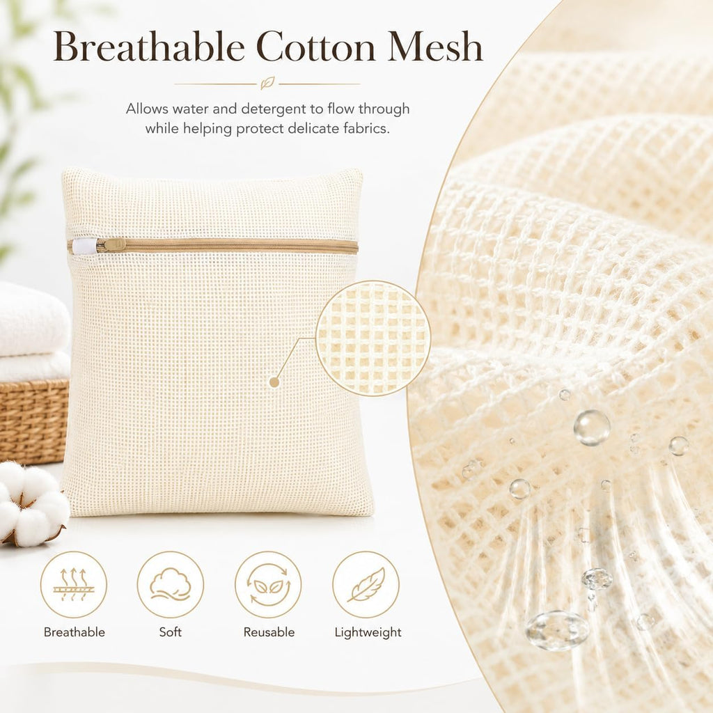 IMIKEYA Mesh Laundry Bags for Delicates, 4 Pack Cotton Zippered Wash Bags in 4 Sizes for Bras, Underwear, Socks, Sweaters, Baby Clothes, Travel and Dorm Organization