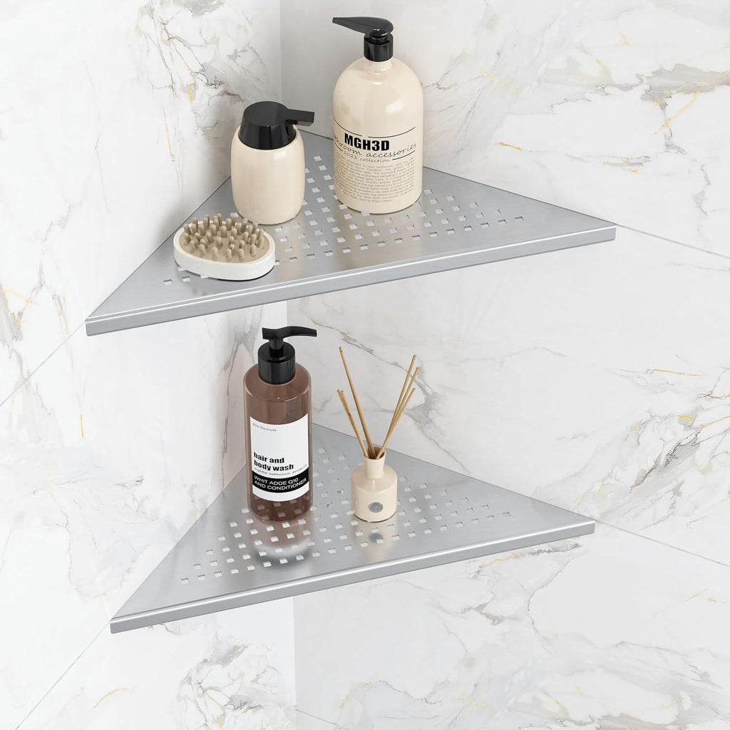 Qeke Corner Shower Shelves, 10” Recessed Tile Shower Shelf Brushed, 2 Pack