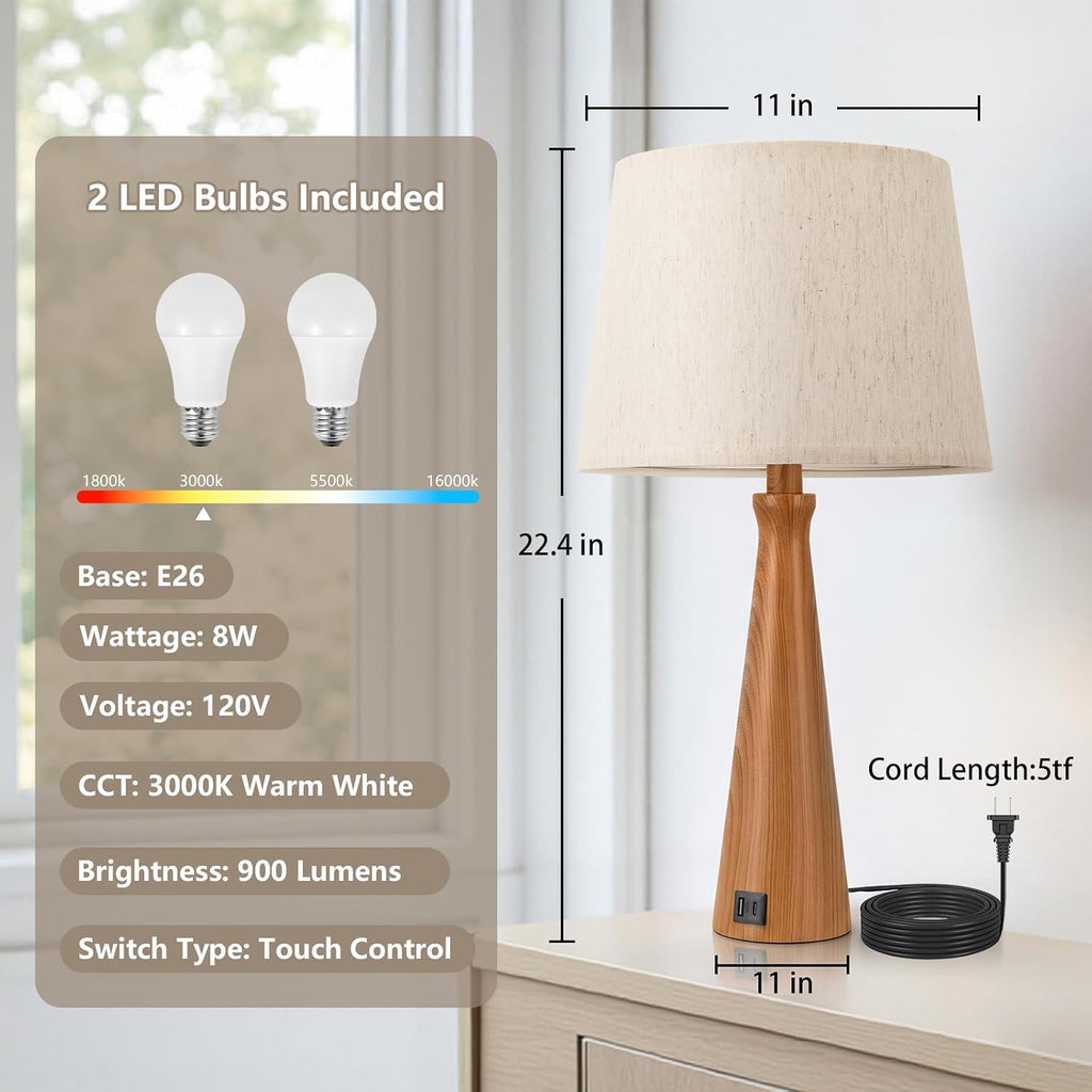 Modern Touch Table Lamps for Living room Set of 2（Imitated Wood Base）