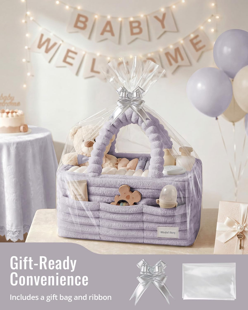 Blissful Diary Flannel Diaper Caddy Organizer & Gift Packaging,Light Purple