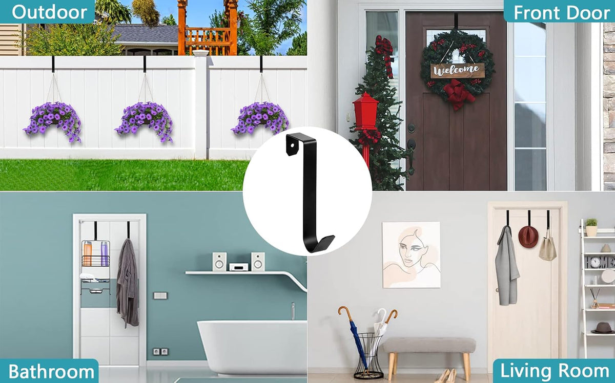 Over The Door Hooks, 6 Pack Heavy Duty Hanger Hook for Hanging (Black-6)