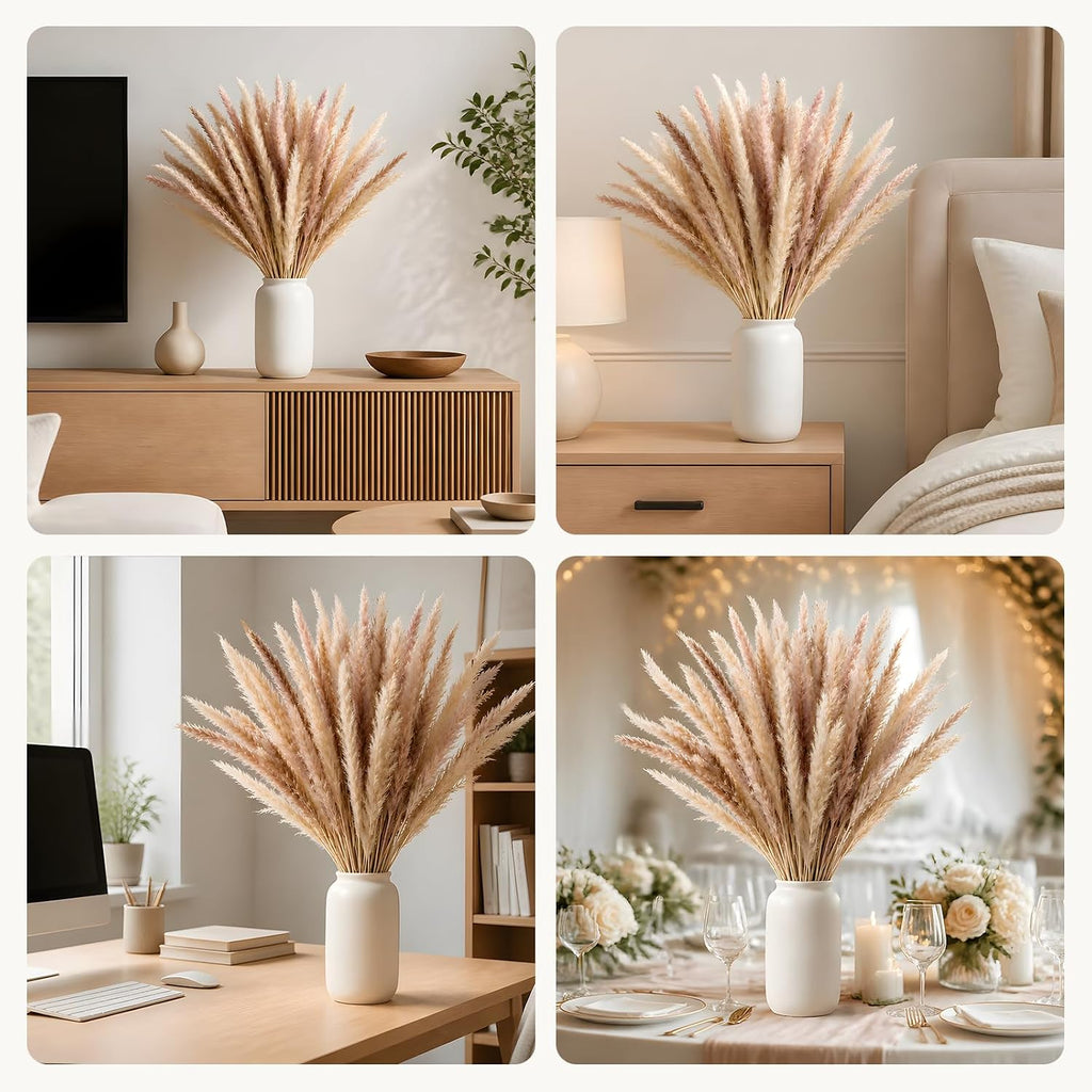LIAN 100 Pcs Natural Brown Small Pampas Grass, Dried Reeds Bouquet for Home
