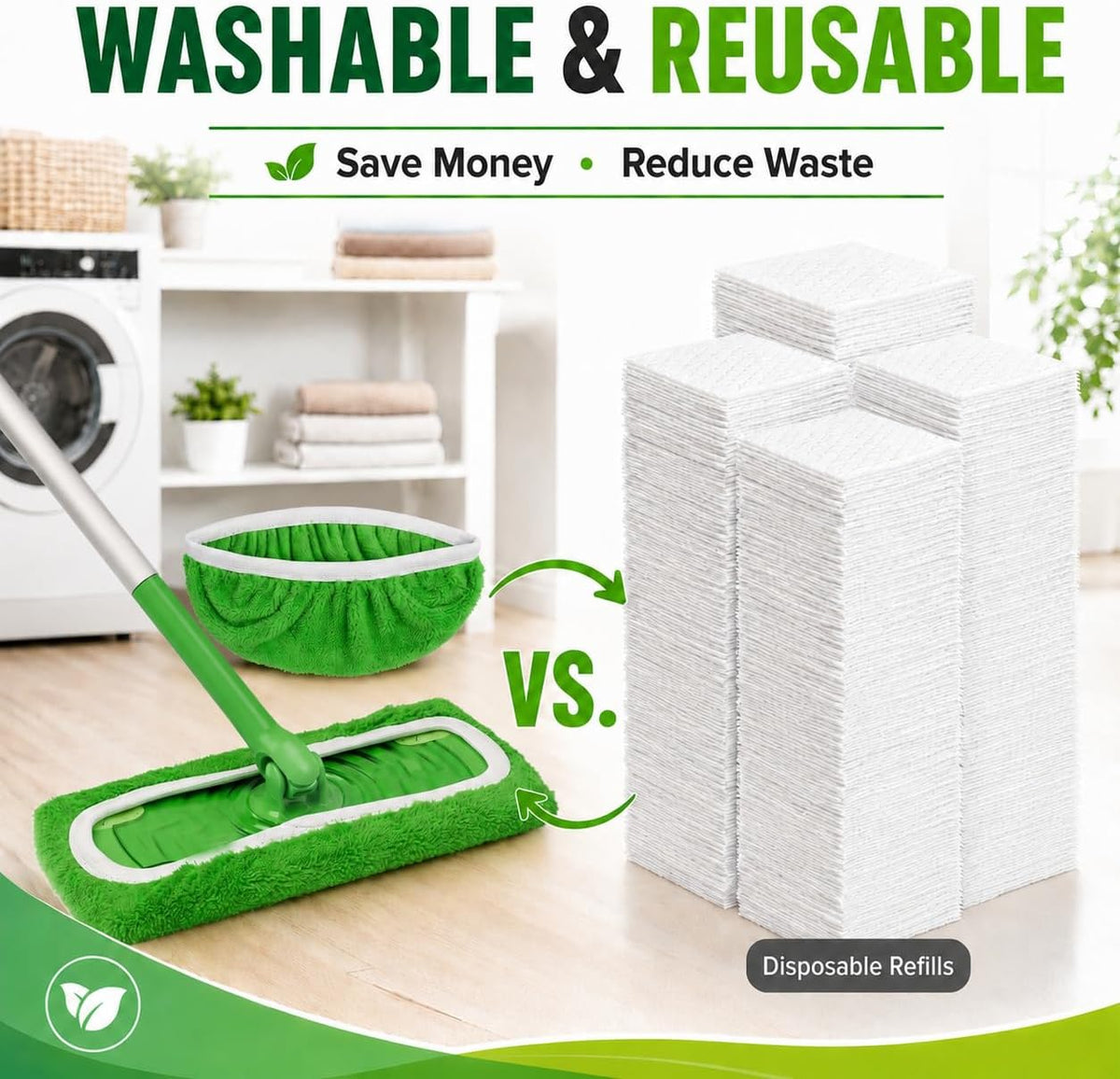 Tidy Monster 8 Pack Reusable Microfiber Mop Pads Replacement Compatible with Swiffer Sweeper, Machine Washable Mops Pads Refills for Wet & Dry Floor Cleaning, Mopping Cloths Fits Hardwood/Surface