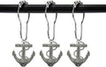Set of 12 Anchor Shower Curtain Hooks Decorative Home Bathroom Nautical Ocean Boat Sailing Tropical Beach Island Coastal Bath Theme Style Stainless Steel Rustproof (Silver)