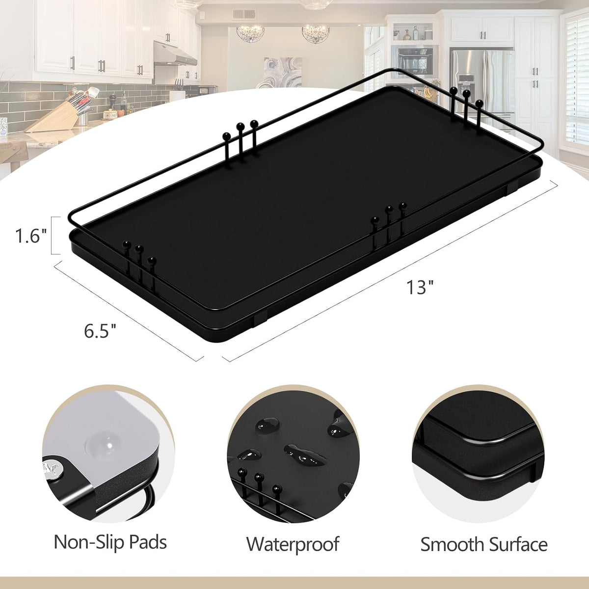 Toilet Paper Basket, Toilet Tank Tray, 13"x 6.5", Black