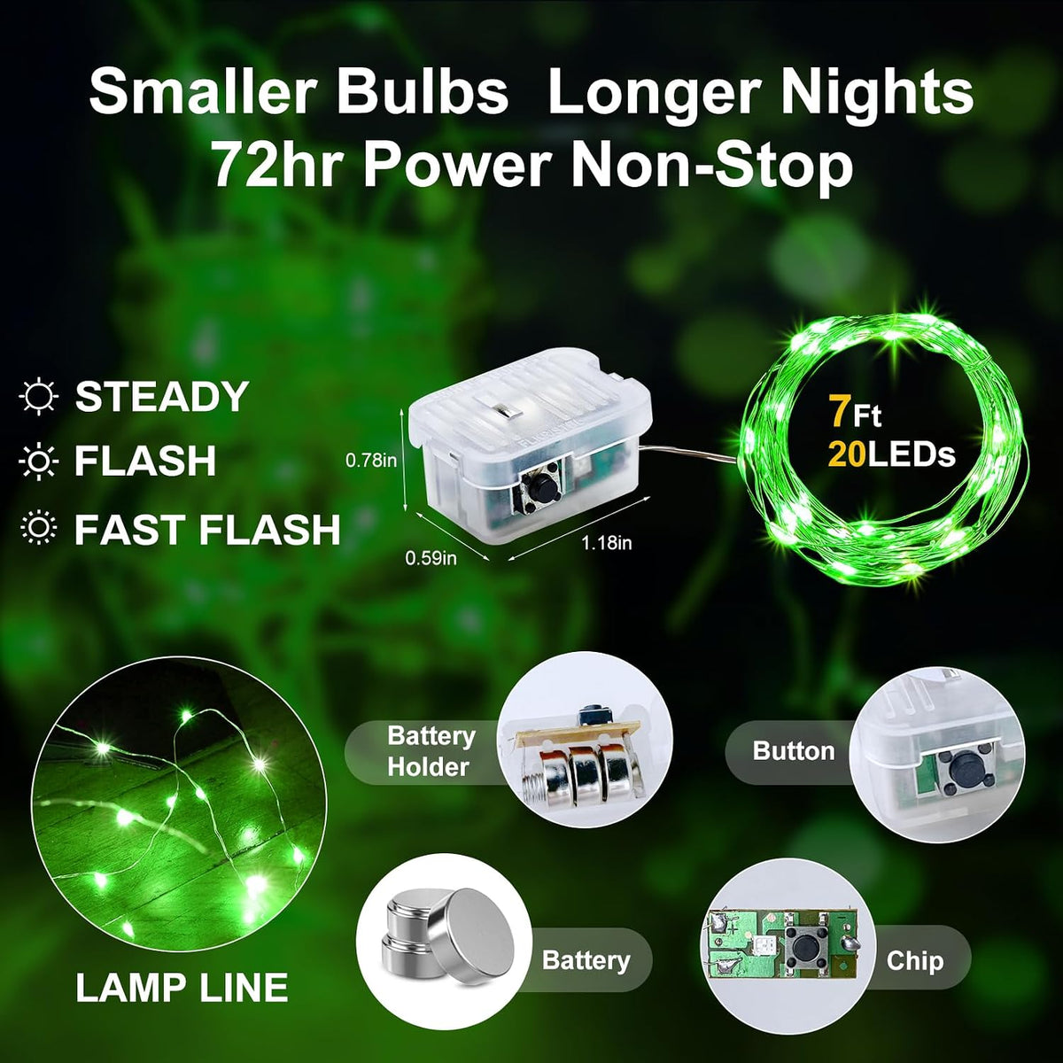Aogist 12 Pack Green Fairy Lights 7ft 20 LED Waterproof String Light