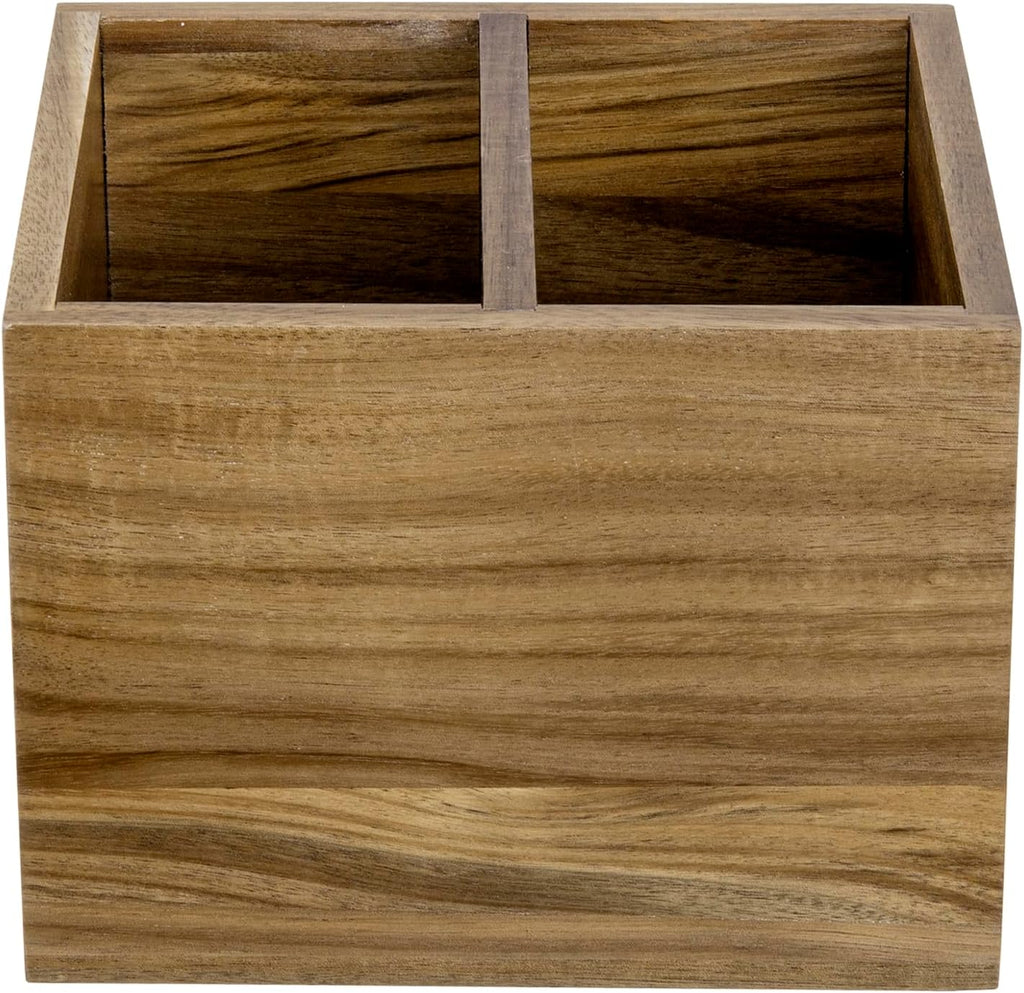 MyGift Premium Acacia Wood Remote Holder, 2 Slot TV Control Caddy
