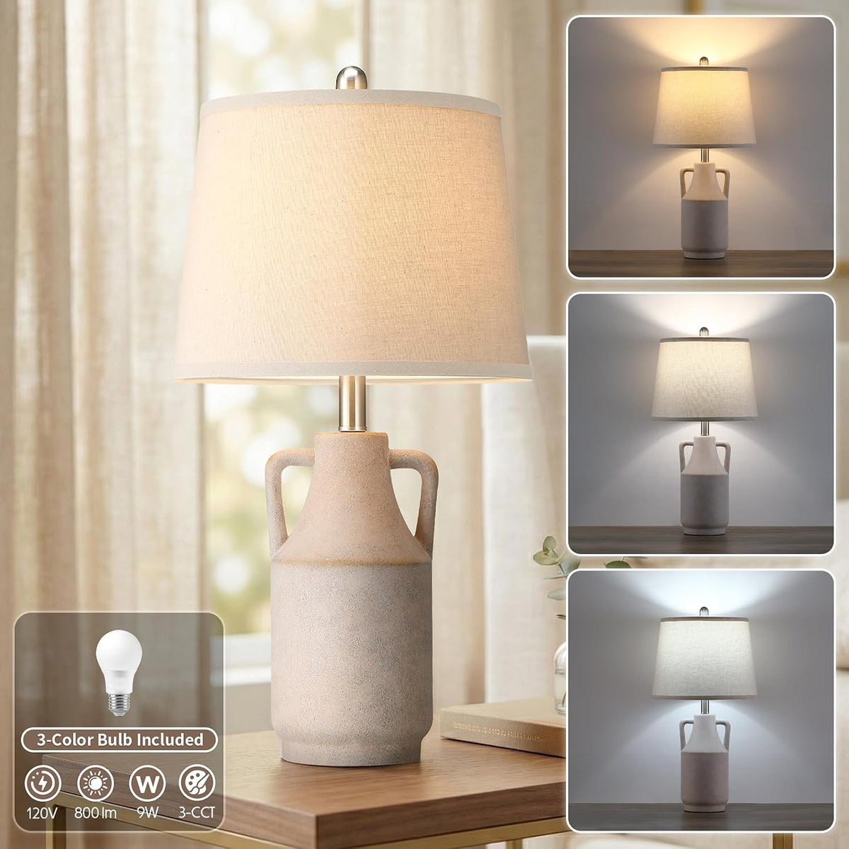 Lovlast 26" Modern Farmhouse White Table Lamp for Bedroom Living Room