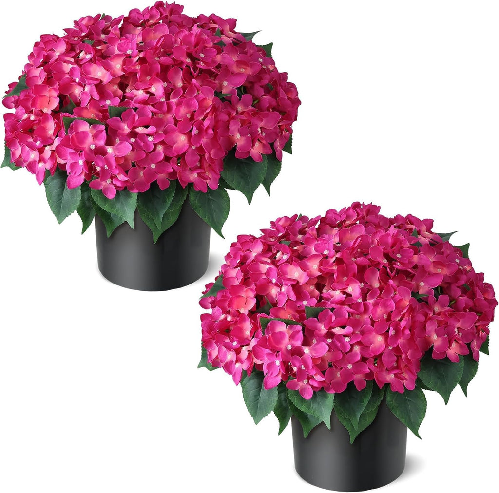 2 Sets Artificial Hydrangea Flower Topiary Ball Trees for Porch (Rose Red)