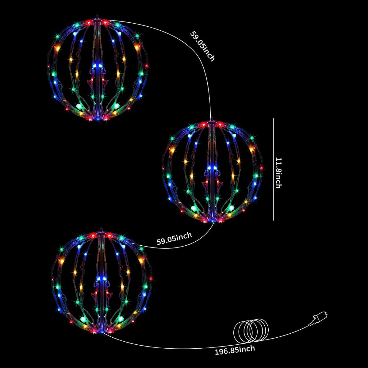12" Christmas Light Balls, 3 Pack Color-Changeable Sphere Holiday Decor
