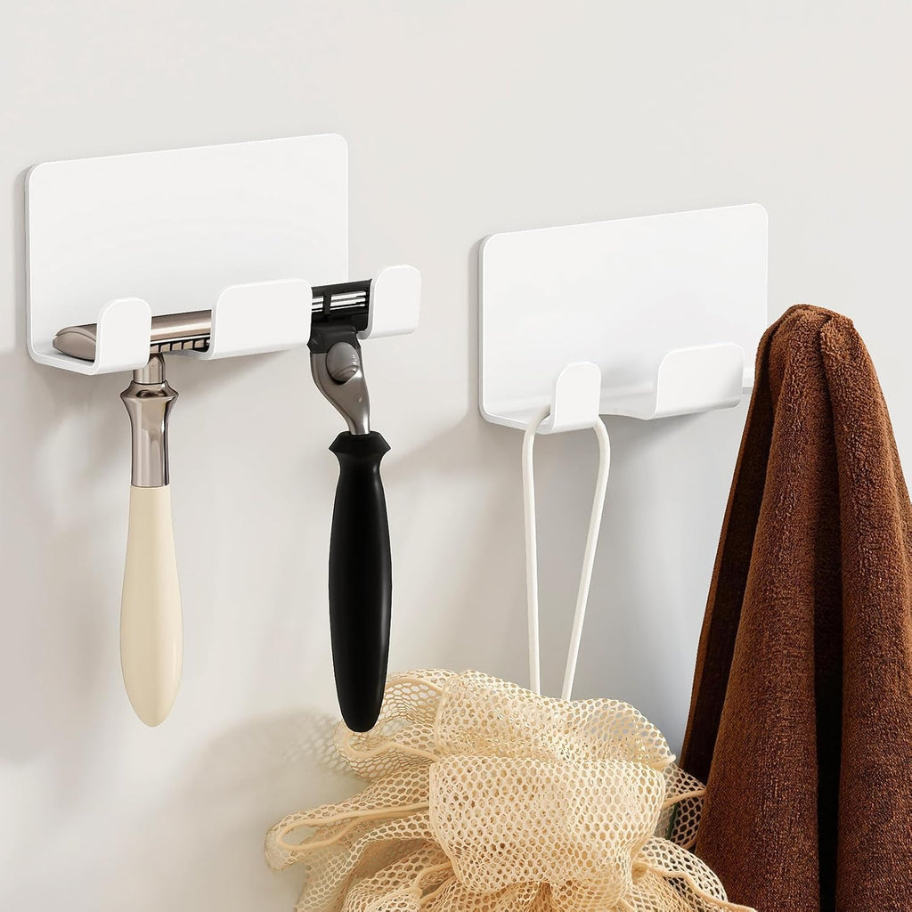 Razor Holder for Shower, Self Adhesive Shaver Shower Hook, White