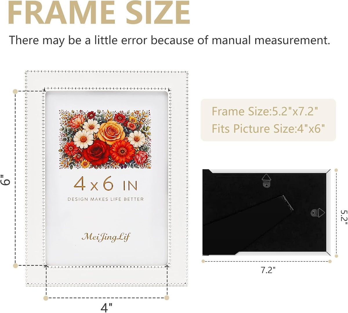 Premium Metal Picture Frame 4x6 Inches with Velvet Back Cover - Elegant and Durable Photo Frame for Displaying Cherished Memories, Perfect as Desk Decor, Home Office Accessory,White picture frame