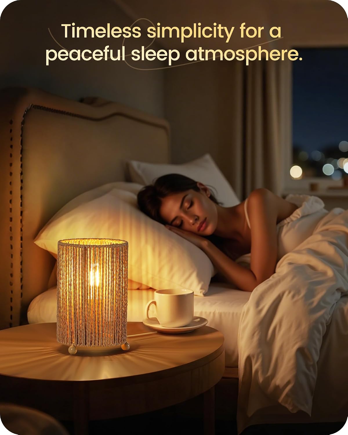 Small Rattan Table Lamps Set of 2, Boho Bedside Lamps Set of 2, Handwoven Paper Lampshade, 4W 2400K LED Bulb Included, Boho Desk Lamp, Nightstand Lamp for Bedroom, Living Room, S11TLP205
