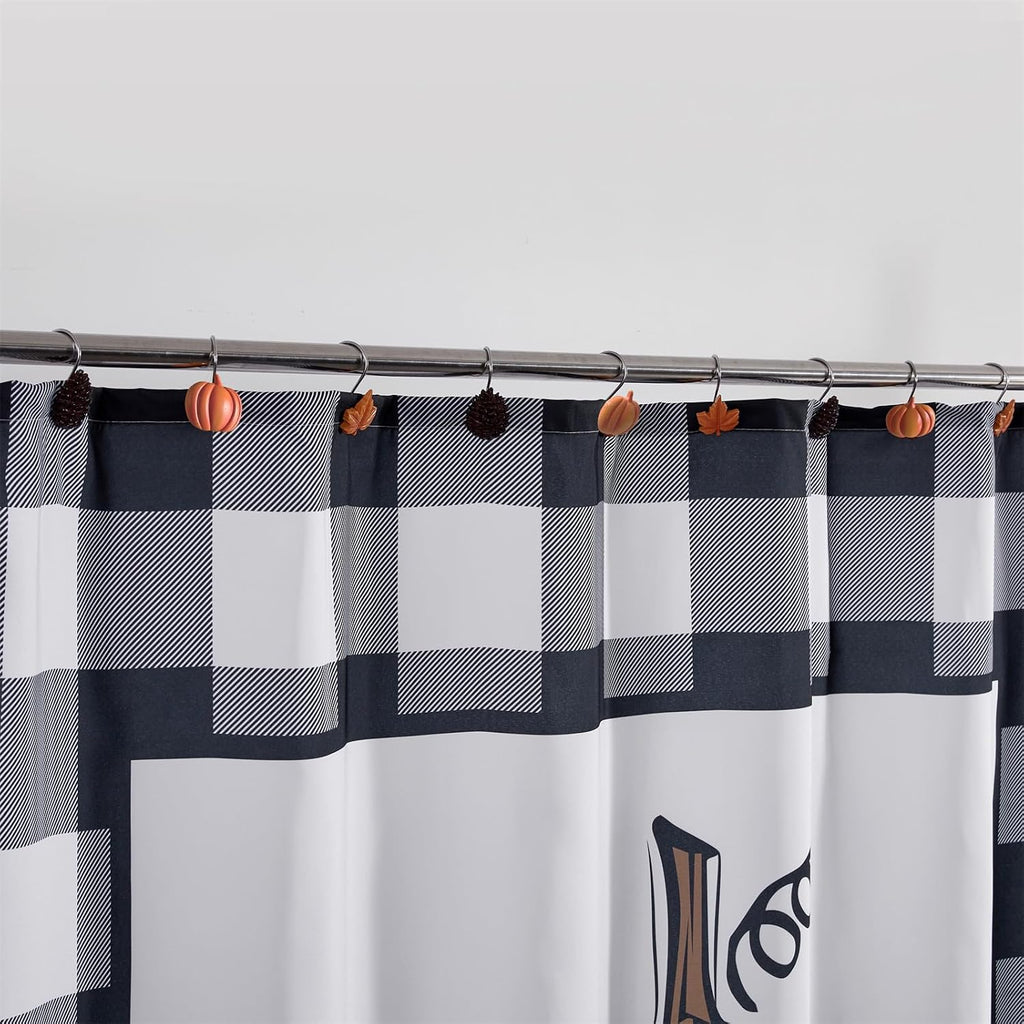 Estmy 12PCS Fall Autumn Shower Curtain Hooks Rings Fall Bathroom Decor Accessories Metal Rustproof Maple Leaf Pumpkins Pinecone Fall Leaves Thanksgiving Decorative Shower Hooks Rings for Curtains