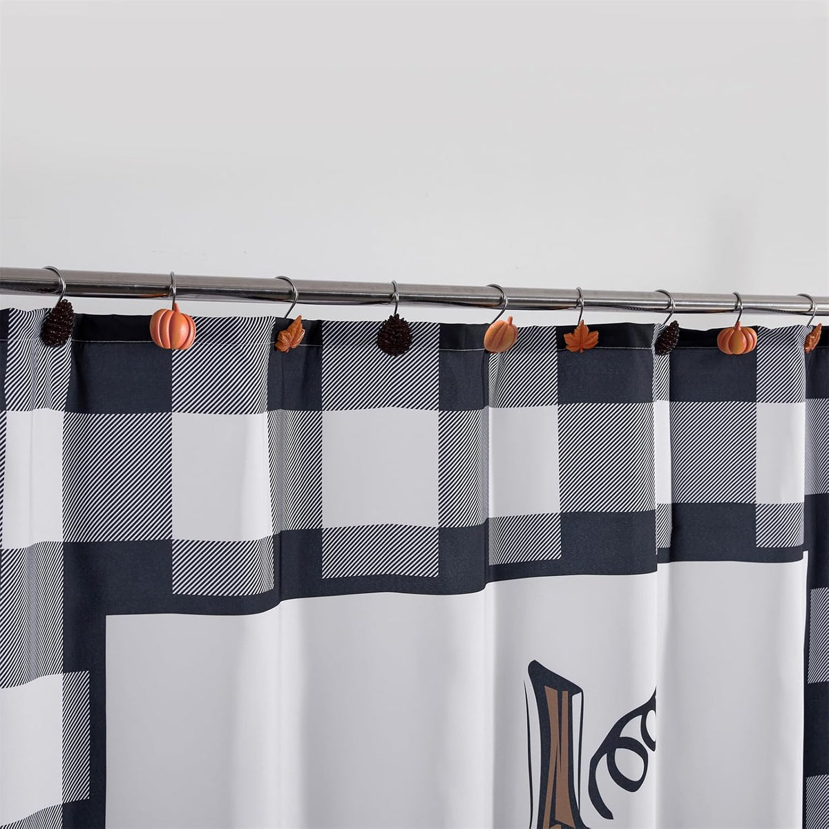 Estmy 12PCS Fall Autumn Shower Curtain Hooks Rings Fall Bathroom Decor Accessories Metal Rustproof Maple Leaf Pumpkins Pinecone Fall Leaves Thanksgiving Decorative Shower Hooks Rings for Curtains