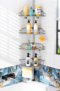 HAMITOR Shower Caddy Tension Pole: 4-Tier Rustproof Bathroom Corner Shelf