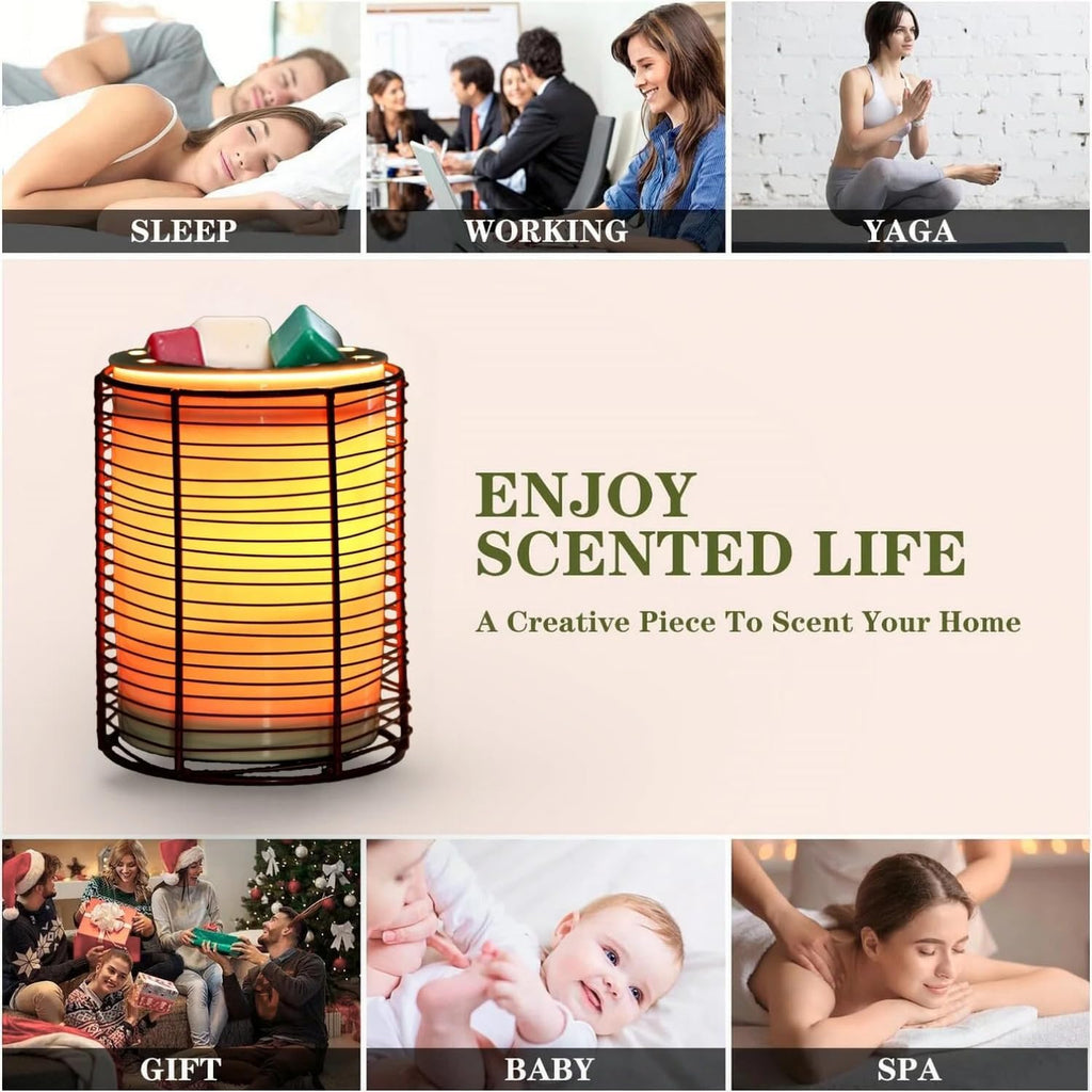 ASAWASA Electric Ceramic Wax Melts Warmer By Iron Frame Transparent, Use Wax Cubes Essential Oils and Fragrance Oils, Gifts for Aromatherapy Home Décor Night lamp Yoga
