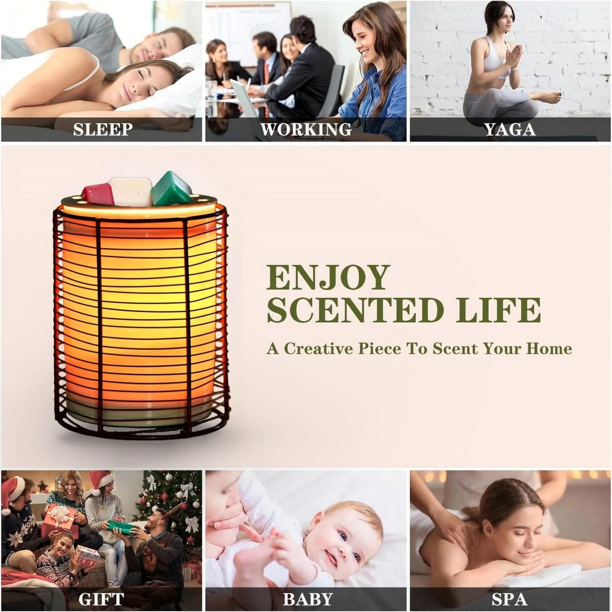 ASAWASA Electric Ceramic Wax Melts Warmer By Iron Frame Transparent, Use Wax Cubes Essential Oils and Fragrance Oils, Gifts for Aromatherapy Home Décor Night lamp Yoga