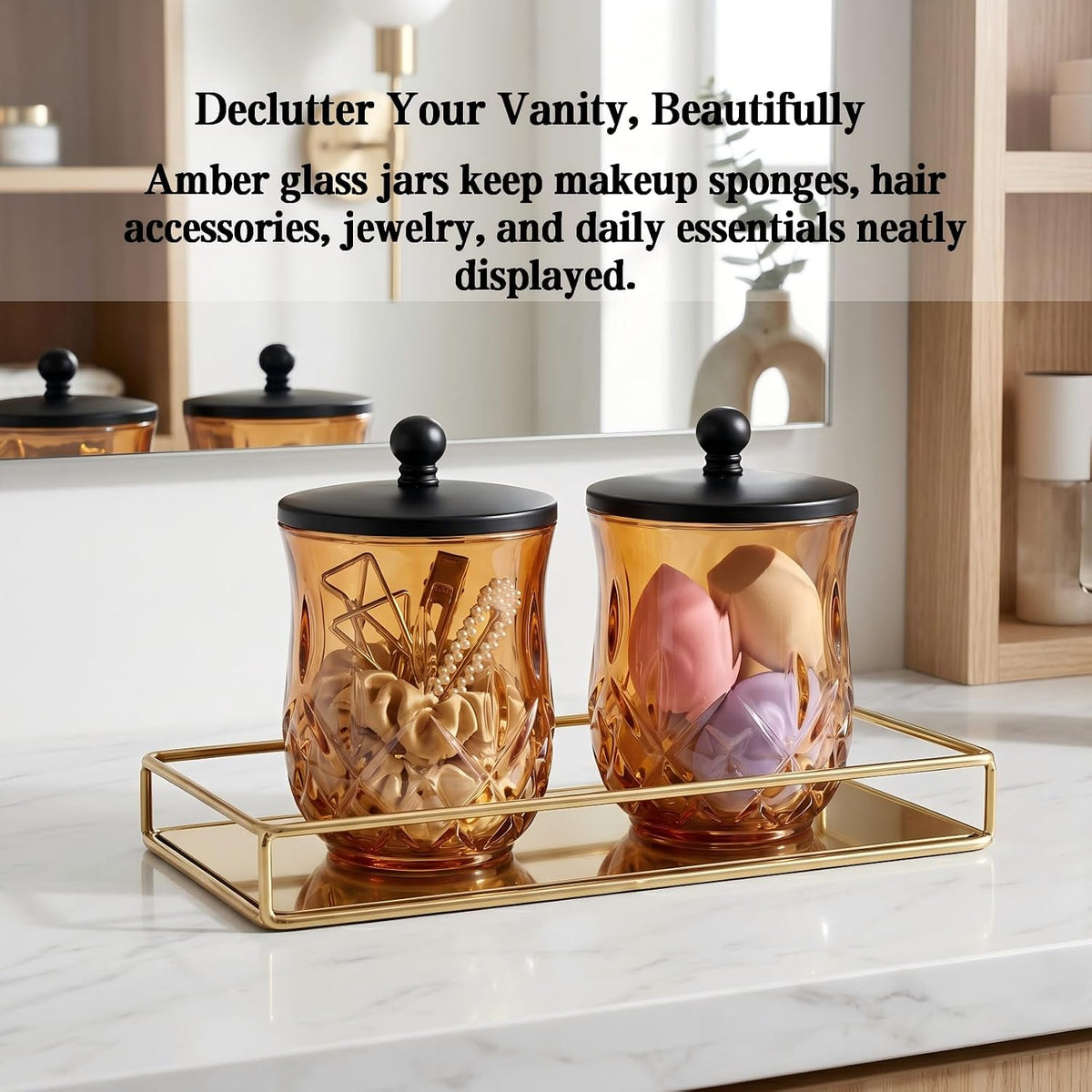 2 Pack 10Oz Amber Q-Tip Holder, Round Thick Glass
