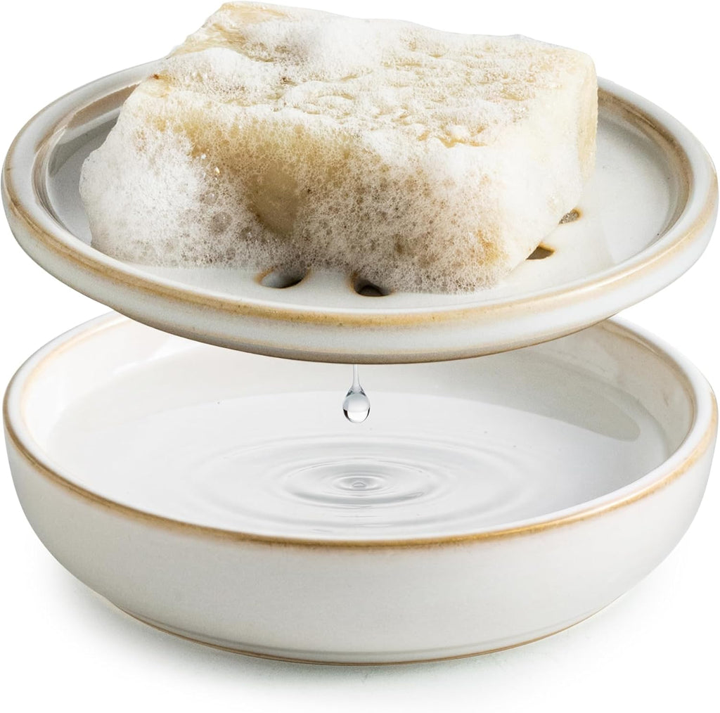 Miamolo Soap Dish for Shower, 2-Layer Bar Soap Holder, Extends Soap Life