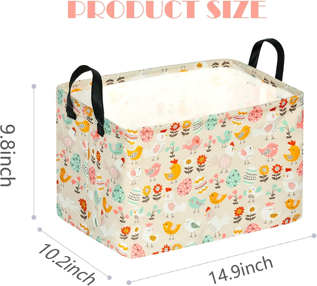 MAIZMZ Easter Storage Basket Eggs Bunny Flower Gifts Cube Kids Waterproof Storage Bins Organizer,Foldable Closet Shelf Baskets with handles for Women,Nursery Hamper Toys Box,Room Decorations