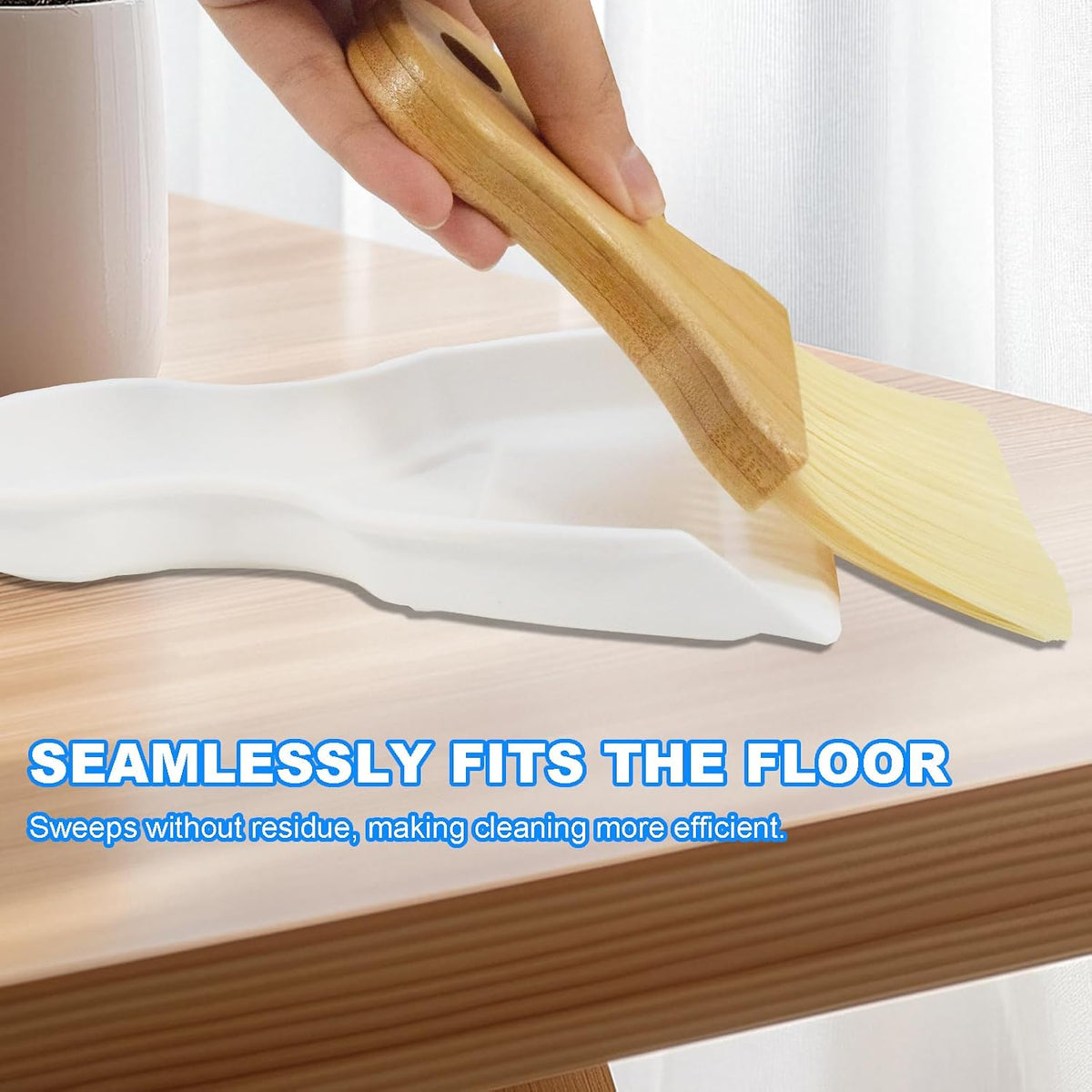 Mini Broom and Dustpan Set Portable Hand Broom with Bamboo Handle Small Crumb Sweeper for Home, Bathroom, Kitchen, Car Interior, Office, Pet Areas (White)