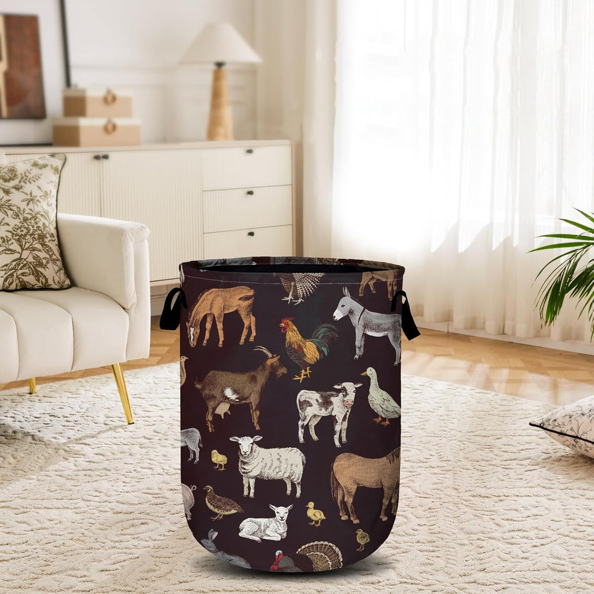 Cute Farm Animals Laundry Basket, Laundry Hamper Collapsible Oxford Cloth with Handle Clothes Storage Bin for Bathroom Laundry Room Bedroom 15.7 X 20 Inch
